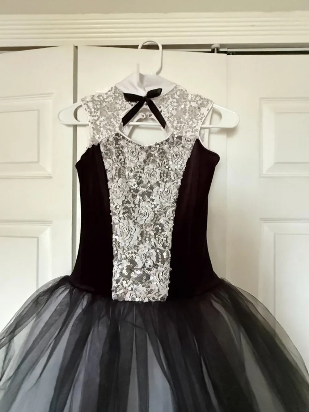 Weissmans black and silver sequin halter-style ballet costume